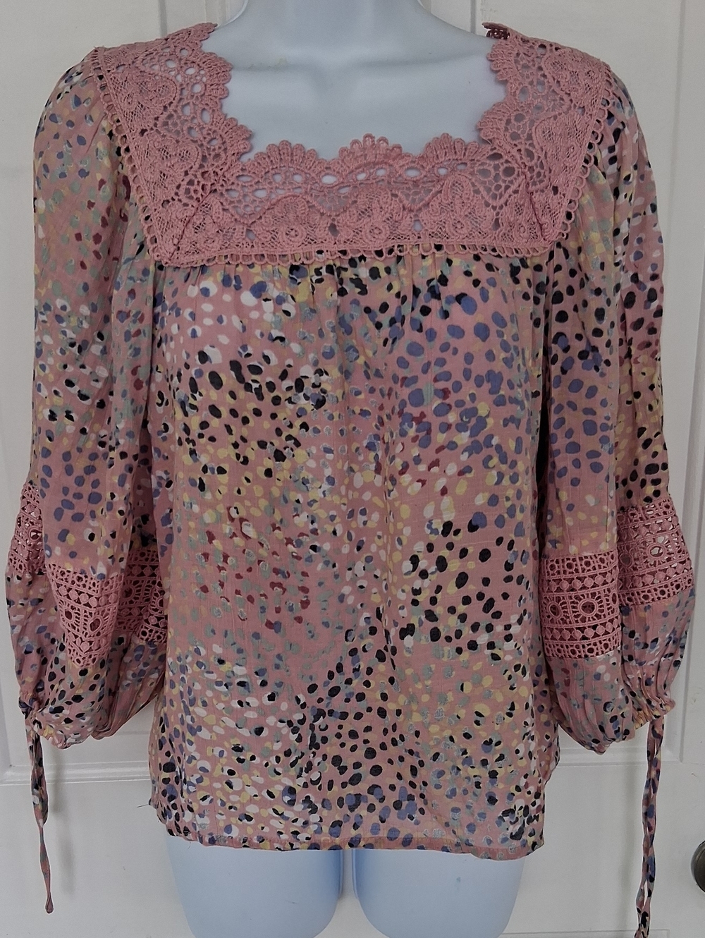 Zac & Rachel Dusty Rose Crochet-Trim Spot Print Blouse